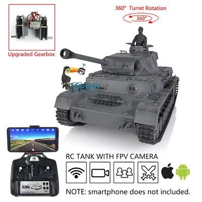 Henglong 1/16 7.0 Panzer IV F2 RTR RC Tanque 3859 FPV 360° Torreta Caja de cambios de acero Foto 1 de 4