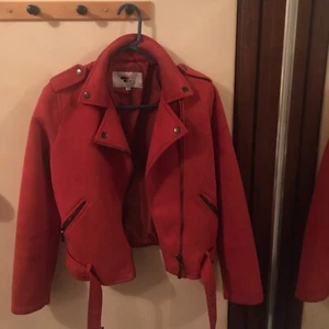 TEMT burnt zipped orange suedette biker jacket size 8 regular fit - Picture 1 of 11