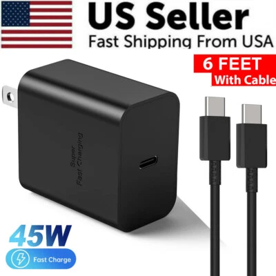 45 Вт USB-C супер быстрый настенное зарядное устройство + 6 футов кабель для Samsung Galaxy S20/21 S22 S23 ✅ - Изображение 1 из 4