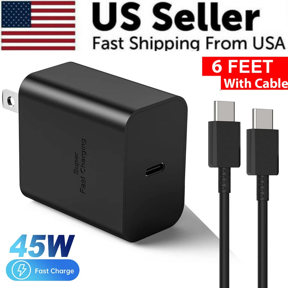 Carregador de parede 45W USB-C super rápido + cabo de 6 pés para Samsung Galaxy S20/21 S22 S23 ✅ - Imagem 1 de 4