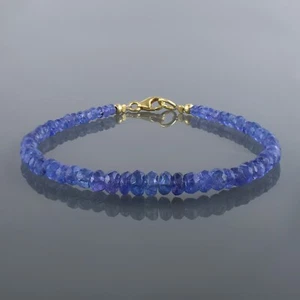 Natural Tanzanite 4mm Rondelle Beads 925 Silver Chain Handmade Ladies Bracelet - Picture 1 of 5