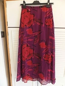 VINTAGE ETAM RED/PURPLE ABSTRACT FLORAL PRINT LONG TALL MAXI SKIRT S UK BNWOT - Picture 1 of 7