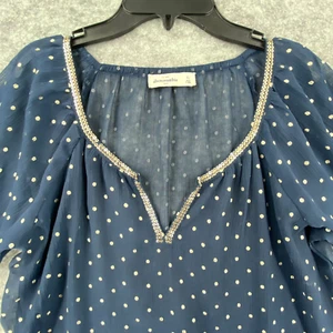 Abercrombie Kids Girls Blouse 14 Junior Polka Dots V-Neck Bohemian Sequin - Picture 1 of 5