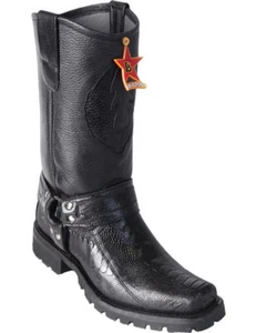 LOS ALTOS OSTRICH LEG BLACK MOTORCYCLE BIKER WESTERN COWBOY BOOT EE+ 55T0505 - Picture 1 of 4