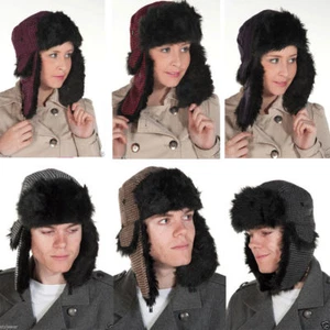 Ladies Mens Black Grey Red Checkered Trapper Hats Unisex Mini Square EarLap Hats - Picture 1 of 1