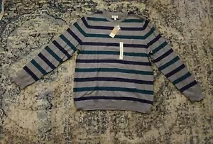 Sonoma Men's Blue Gray Stripe Long Sleeve Crew Neck Pullover Sweater Size XL - Picture 1 of 9