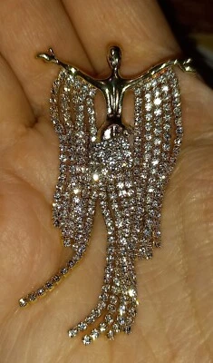VINTAGE STYLE GOLDTONE LADY RHINESTONES BROOCH ART DECO DANCING SPARKLY GLAM - Image 1 of 4