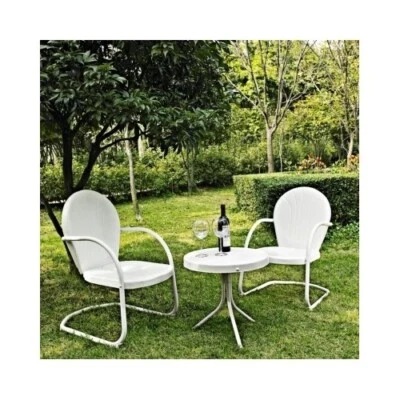 NOVO 3 PEÇAS Conjunto de Pátio Retrô Branco Metal Estilo Anos 50 Mobília para Área Externa Gramado Varanda - Imagem 1 de 4