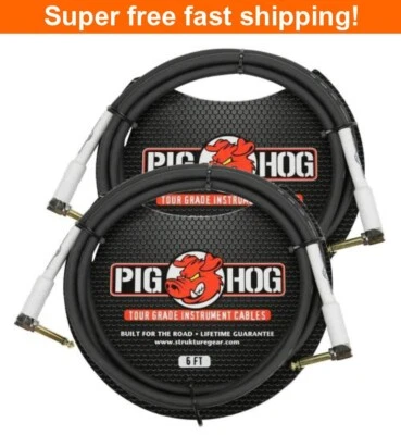 2 Pack PIG HOG PH6RR 6 foot ft 1/4" Right-Angle 8mm GUITAR INSTRUMENT CABLE  - Image 1 of 4