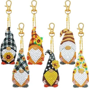 Diamond Painting Key Chains Kit DIY Crafts Sunflower Gnome 6pcs Keychain Set - Picture 1 of 3