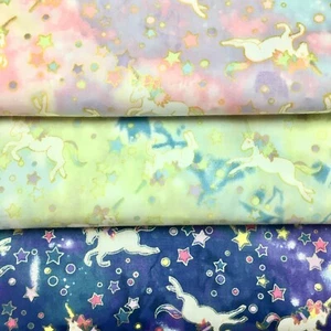 160cm x 50cm Unicorn with Metallic Gold Fantasy Nursery Cotton Sewing Fabric   - Picture 1 of 8
