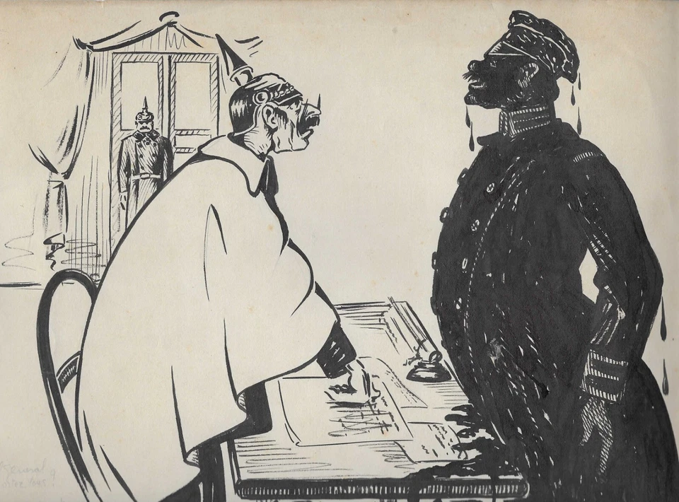 R. LETANG - Caricature GUILLAUME II - Bataille de l'ANCRE - 31x25 cm - 1916's - Photo 1/1