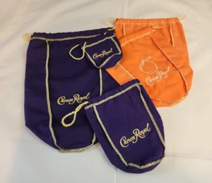 Crown Royal Lot of 5 Cloth Drawstring Bags 2 Peach 3-Purple a Sm, Med,Large 👍👍 - Picture 1 of 11