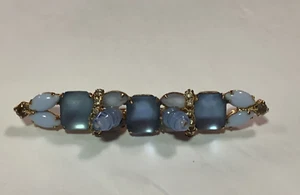 vintage unsigned bar brooch unusual blue frosted and milk glass 3" - Picture 1 of 8