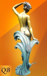 ART DECO BRONZE FIGURINE SCULPTURE STATUE WAVE LADY NUDE FIGURE SIGNED PREISS - Picture 1 of 10