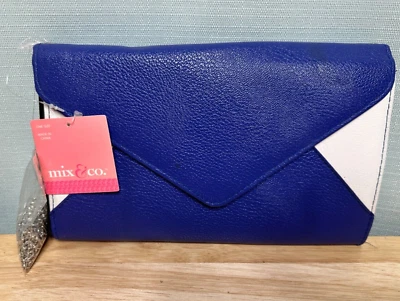 Cartera de mano vintage años 80 plegable azul blanco cierre a presión 9” Foto 1 de 4