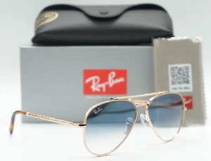 RAY-BAN Sunglasses NEW AVIATOR RB 3625 9202/3F 58-14 Rose Gold Frame Blue Lenses - Picture 1 of 8