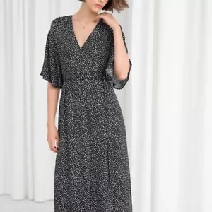 & Other Stories Flutter Sleeve Midi Wrap Dress Polka Dot Black White NWT 4 - Picture 1 of 10