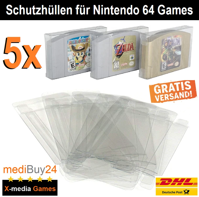 5x Nintendo 64 Spiele Modul Klarsicht Schutzhülle N64 Module Hülle transparent