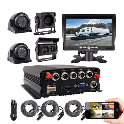 DIY 4CH GPS WIFI 1080P 512G Car DVR MDVR Rear View CCTV Camera System 7" Monitor - Image 1 of 4