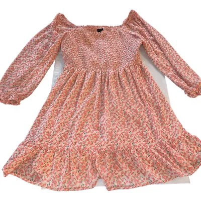 2 x персиковое платье цветы широкий эластичной шеи собранными в Рюш оборки рукав Flowy 2 X - Изображение 1 из 4