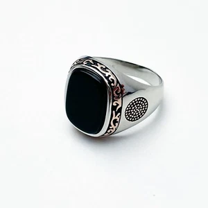 NEW STERLING SILVER ONYX RING MENS WOMENS TURKISH RING ONYX STONE #024 - Picture 1 of 6