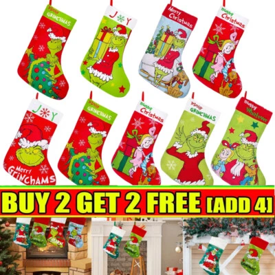Grinch's Christmas Stocking Xmas Tree Decor Gifts Bags Hanging Fireplace Decor - image 1 of 4