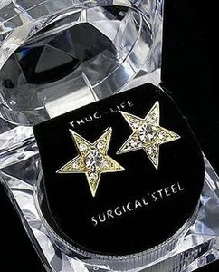 GOLD COLOUR STUD EARRINGS STAR WITH BOX CUBIC ZIRCONIA - Picture 1 of 1