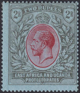 East Africa Uganda 1921 KGV 2r Red and Black on Blue Mint SG72 cat £100 - Picture 1 of 2