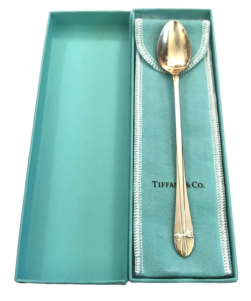 TIFFANY & CO 925 STERLING SILVER SPAIN BABY SPOON 'TIFFANY BOW' INCL POUCH & BOX - Image 1 of 4