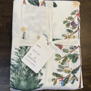 POTTERY BARN CHRISTMAS IN THE COUNTRY ORGANIC PERCALE SHEET SET, QUEEN - Picture 1 of 10