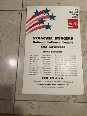 1974 Syracuse Stingers Box Lacrosse Poster-NLLCoca Cola Schedule Vintage - Image 1 of 4