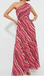 TUCKERNUCK Pink Swirl Sunset Stripe Cadiz Maxi Dress One Shoulder Size XXL - Picture 1 of 10