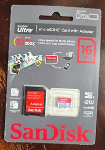 Sandisk Ultra MicroSDHC Card with Adaptor - 16GB - Class 10 - New & Sealed - Picture 1 of 2