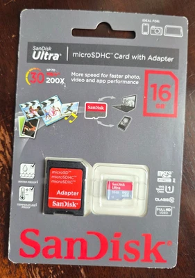 Sandisk Ultra MicroSDHC Card with Adaptor - 16GB - Class 10 - New & Sealed - Image 1 of 2