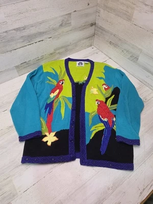 Cárdigan Storybook Knits Parrot - Negro, Azul, Verde Algodón Talla Grande L Foto 1 de 4