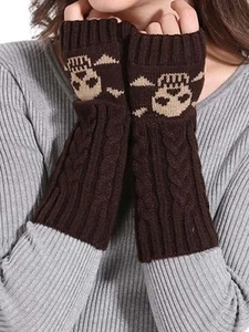 Winter Arm Warmer Coffee Knit Long Fingerless Gloves Halloween Knitted Wrist ... - Picture 1 of 7
