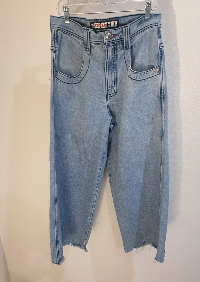 Jeans largo JNCO Los Angeles 32x26 coroa vermelha logotipo grafite vintage Y2K perna larga - Imagem 1 de 4