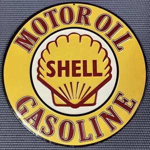Shell Motor Oil & Gasoline rund geprägtes Blechschild 12" Man Cave Garage - Bild 1 von 4