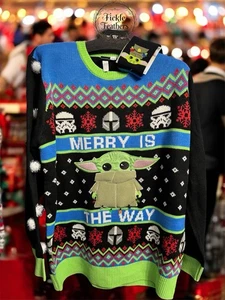 Star Wars lizenzierter Unisex hässlicher Weihnachtspullover Erwachsene Small Medium Yoda warm - Bild 1 von 19