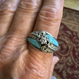 Anello Carolyn Pollack Southwestern argento sterling 925 zirconi turchesi misura 9,5 - Foto 1 di 6