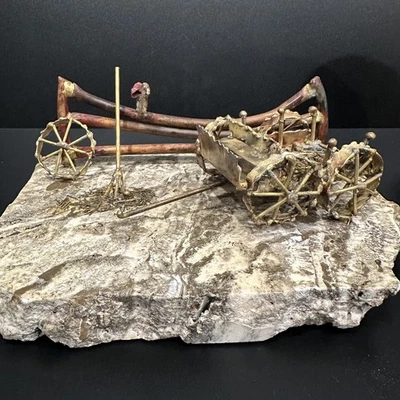 Mario Jason Brutalist 黄铜火炬农场马车景观 10 英寸高签名 — 第 1/4 张图片