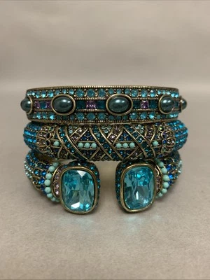 Conjunto de 3 pulseiras Heidi Daus Triple Play azul cristal esmalte punho articulado - Imagem 1 de 4