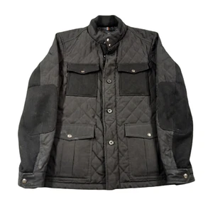 Banana Republic Quilted Jacket Mens Medium Black Field Utility Elbow Patches - Picture 1 of 10