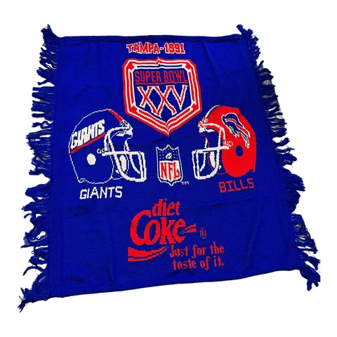 Vintage Buffalo Bills vs NY Giants Super Bowl 25 Diet Coke HUGE Blanket (48x56) Cover