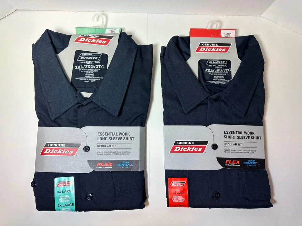 DICKIES MENS BLUE LONG SLEEVE WORK SHIRT SIZE 3XL REGULAR FIT BUTTON UP FLEX