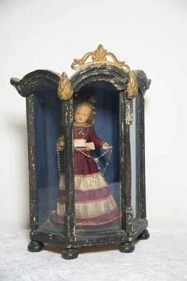Louis Seize Glasvitrine m. Christkind Wachsfigur Klosterarbeit Volkskunst ~1780 - Bild 1 von 4