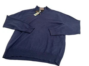 Club Room Mens Pullover Fleece Blue Mock Neck Cashmere 1/4 Zip Tight Knit L New - Picture 1 of 11