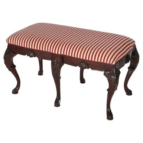 French Style Carved Mahogany Upholstered Long Bench 20th Century Cover