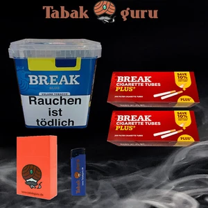 Break Blue/Blau Volumentabak Giga Box 215g + 400 Break Plus Hülsen + Zubehör
